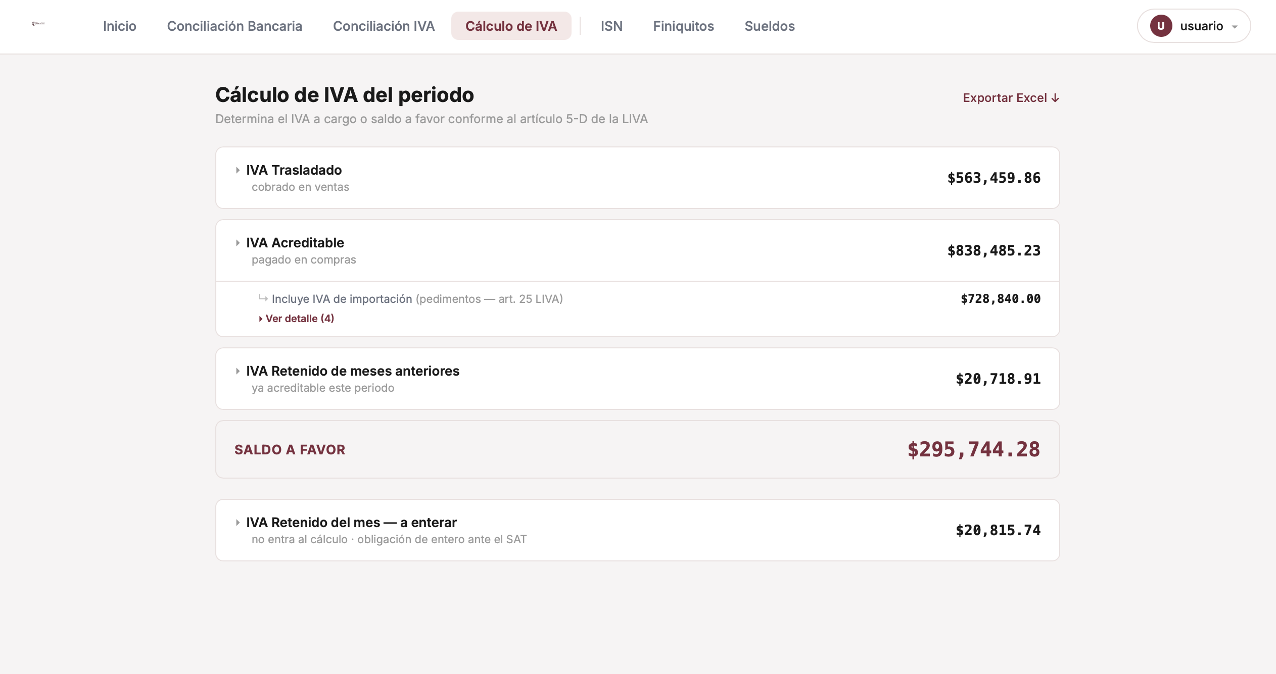 Cálculo de IVA del periodo en Fisco360