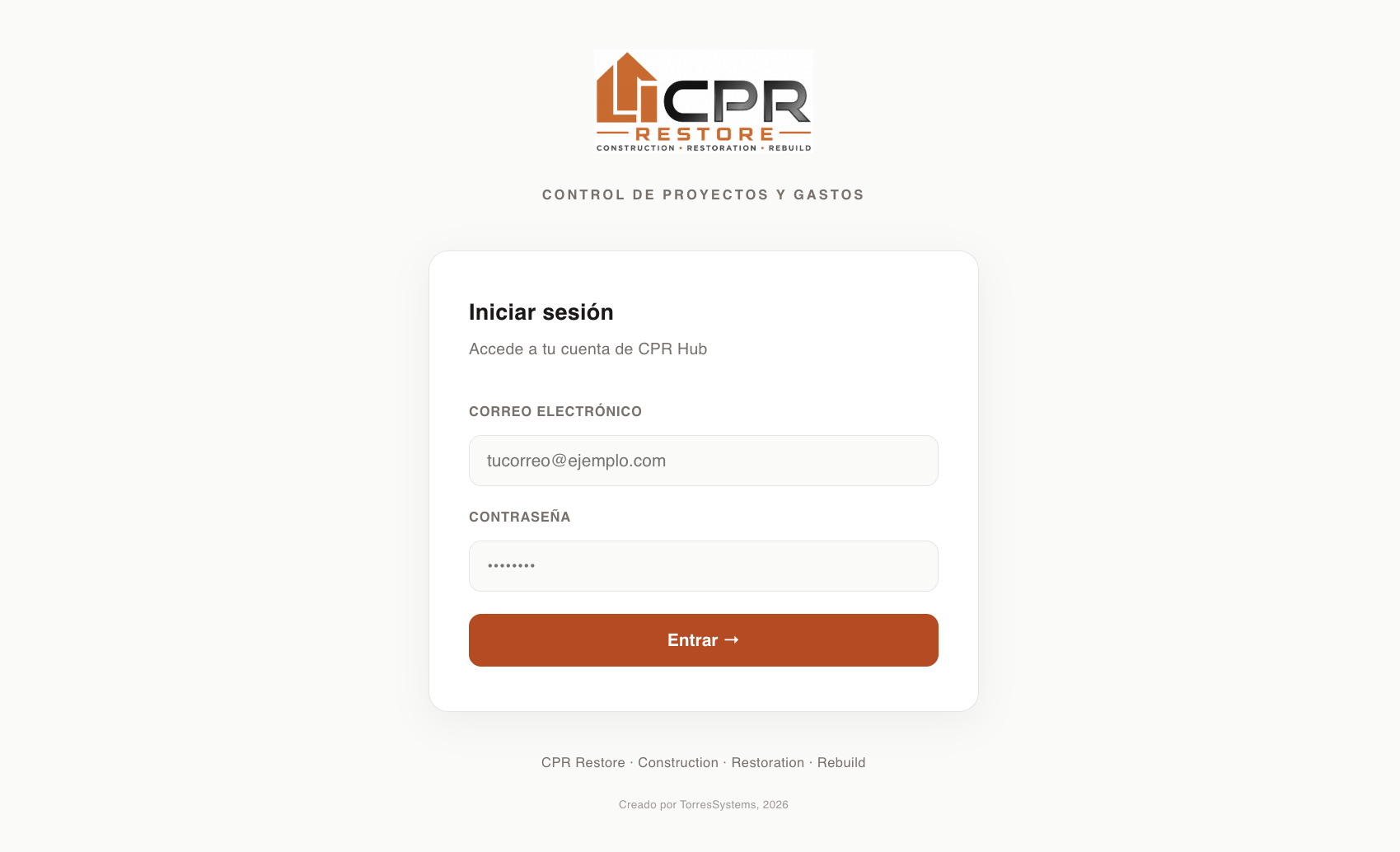 Pantalla de acceso de CPR Hub