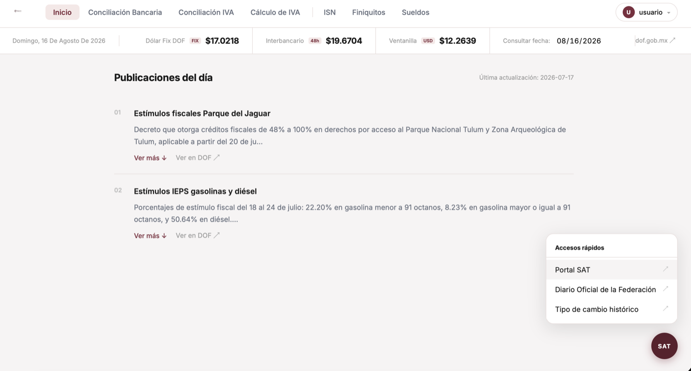 Pantalla de inicio de Fisco360