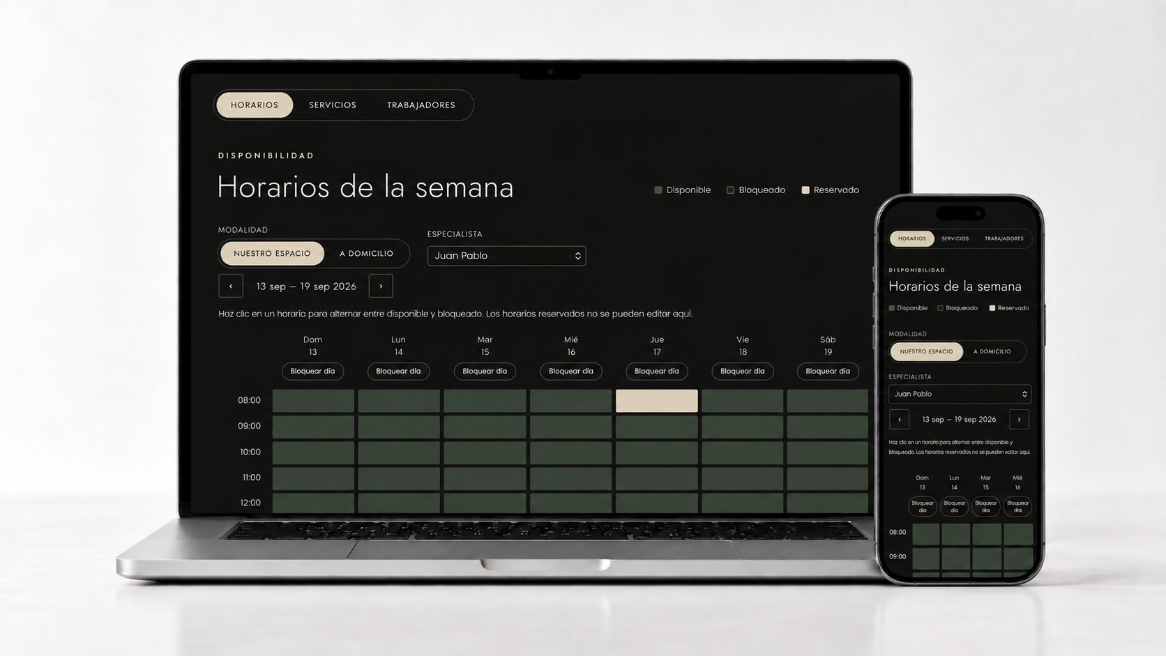 Panel de horarios de Néhua Spa
